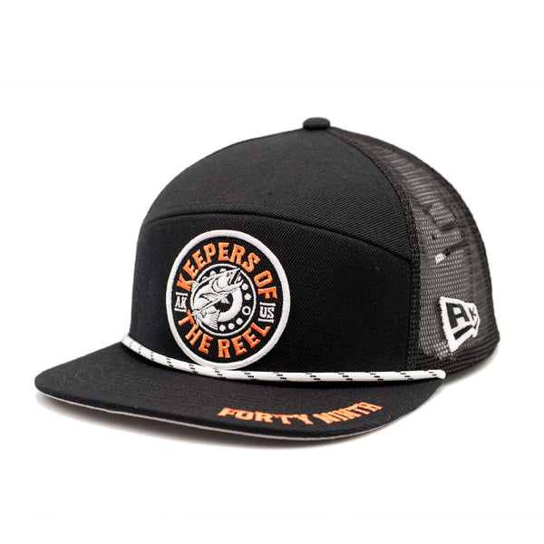 Keepers Of The Reel 7 Panel Black Trucker Hat