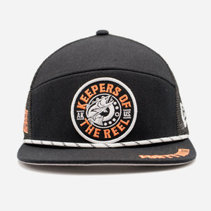 Keepers Of The Reel 7 Panel Black Trucker Hat