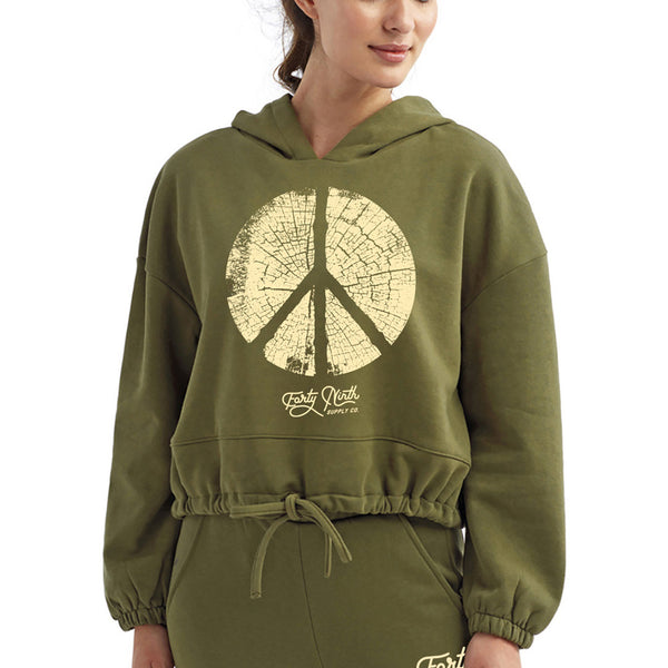 Spruce Peace Olive Green Cropped Hoodie